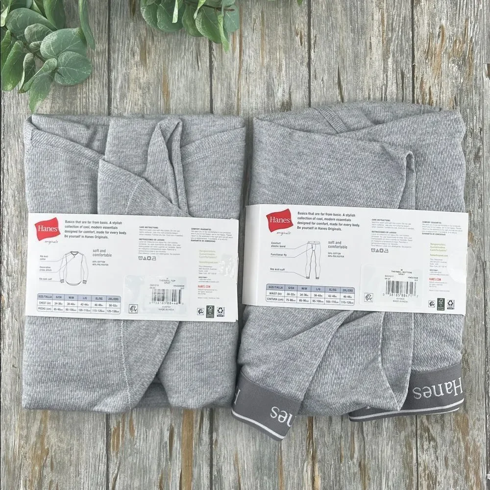 Mens Hanes Originals Raschel Reversible Knit Thermal Top & Bottom Size M
